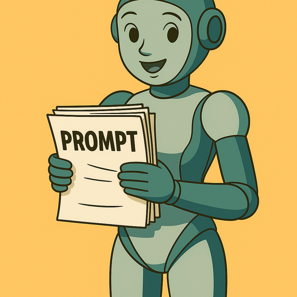 Mini Vara holding a stack of papers that says PROMPT